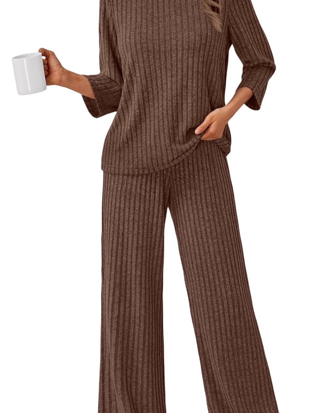 Cozy Ribbed Wide-Leg Pants in Brown